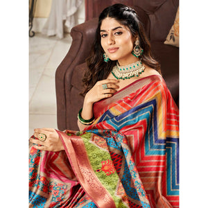 Multicolor Digital Printed Satin Saree