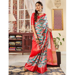 Multicolor Digital Printed Satin Saree