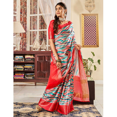 Multicolor Digital Printed Satin Saree