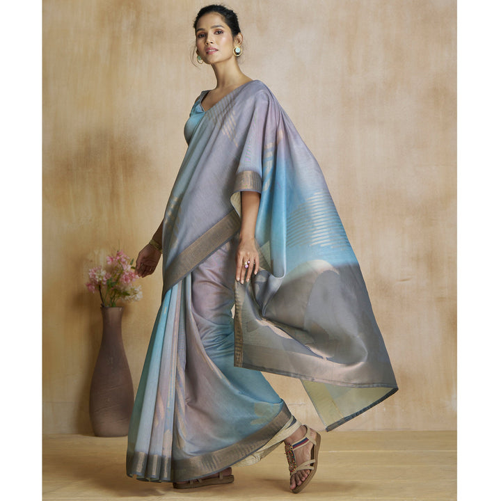 Grey Digital Printed With Woven Pure Silk Ombre Saree