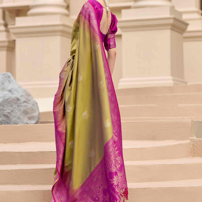 Dark Beige Zari Weaving Pure Silk Saree