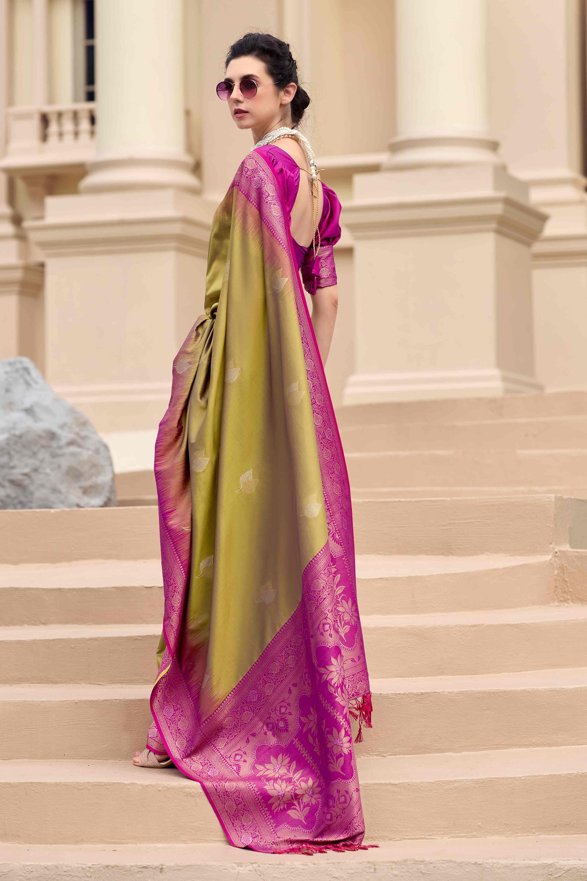 Dark Beige Zari Weaving Pure Silk Saree