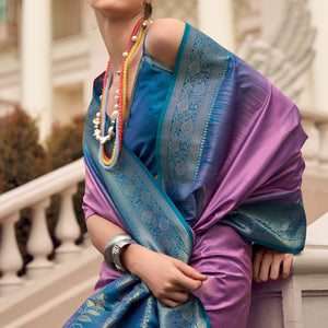 Dark Mauve Zari Weaving Pure Silk Saree