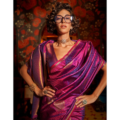 Magenta Zari Work Woven Mulberry Silk Saree