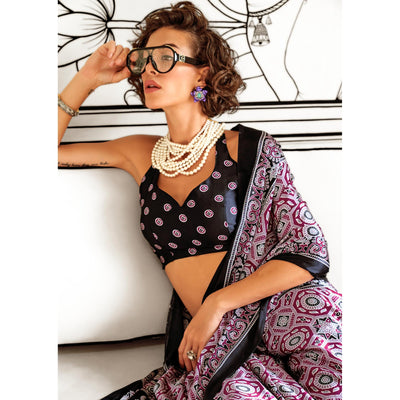 Magenta Printed Crepe Saree