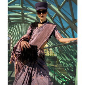 Mauve Woven Art Silk Saree With Tassels