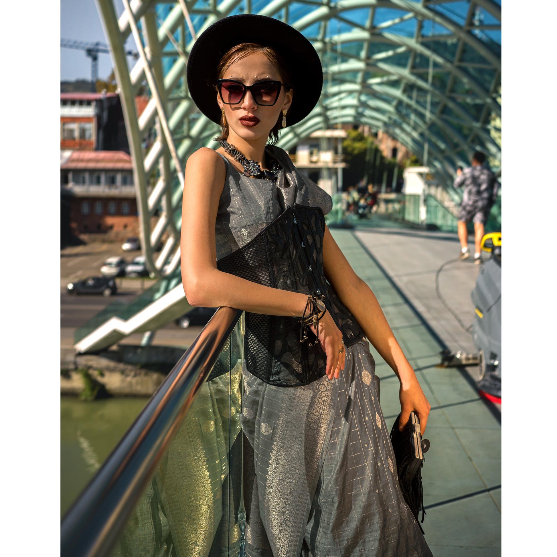 Grey Woven Art Silk Saree With Tassels