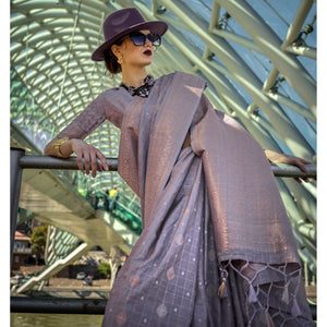 Dusty Lavender Woven Art Silk Saree With Tassels