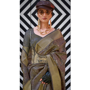 Brown Zari Woven Organza Saree Tassels