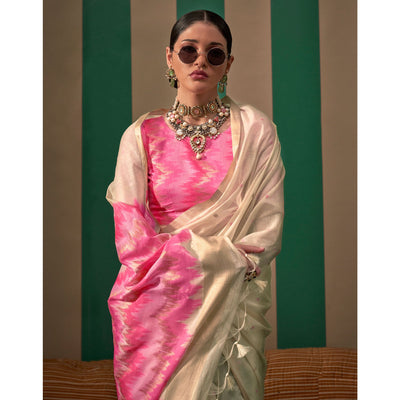 Cream Woven Cotton Silk Saree