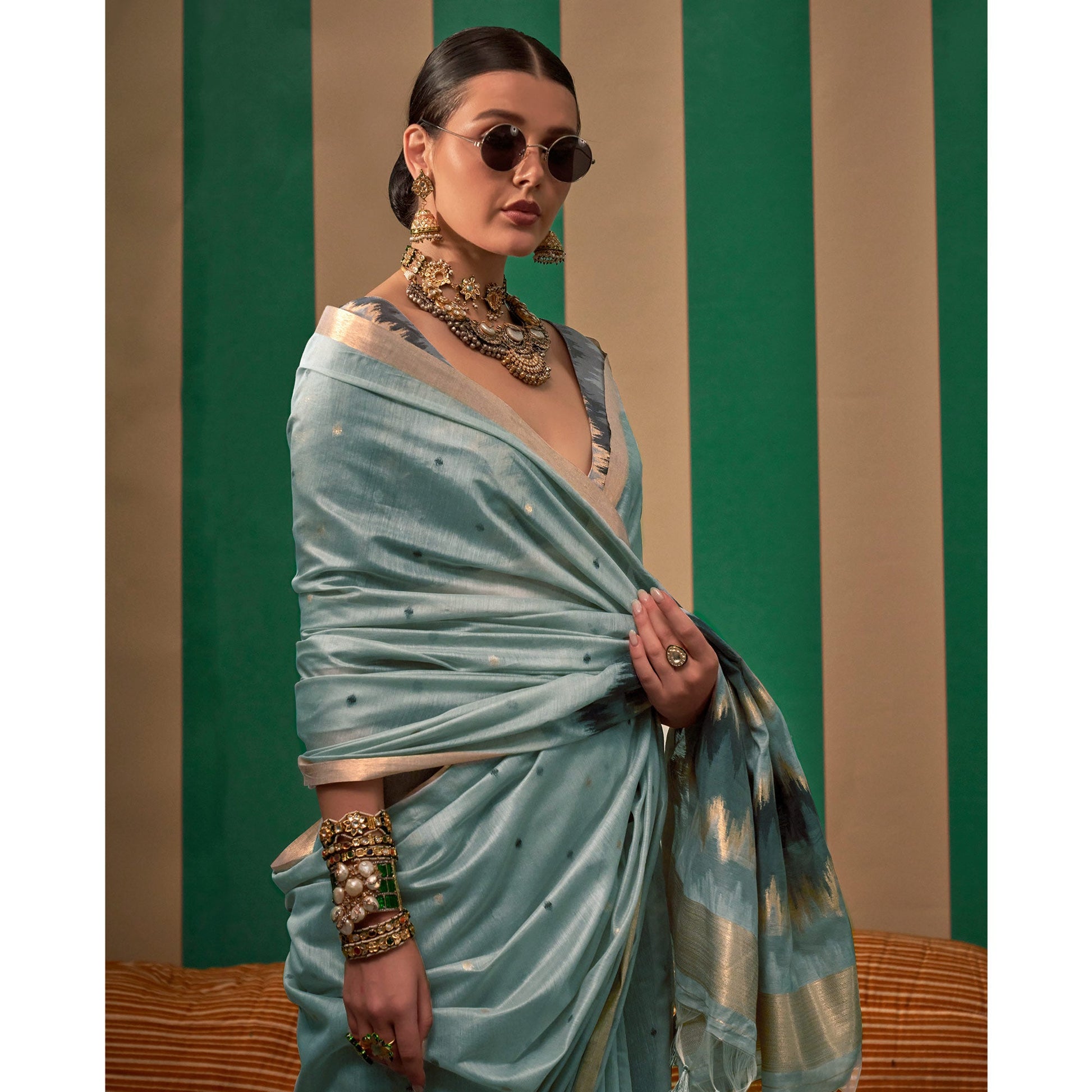 Grey Woven Cotton Silk Saree