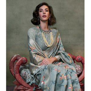 grey-floral-woven-cotton-silk-saree-with-tassels-1