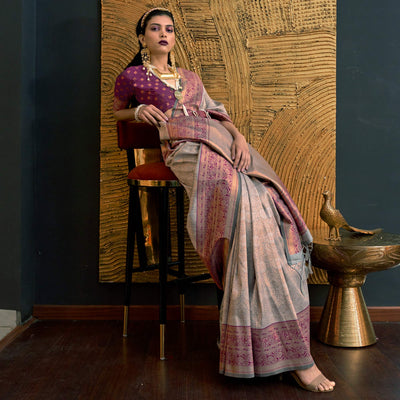 grey-floral-woven-art-silk-saree-with-tassels