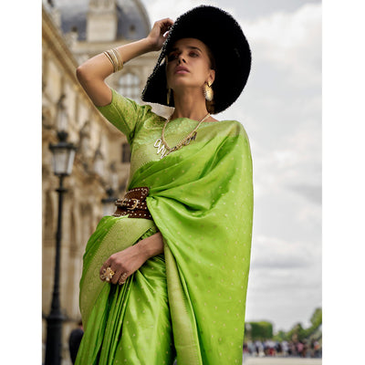 green-zari-woven-satin-saree-with-tassels