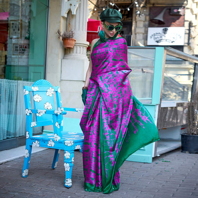 green-pink-contemporary-printed-satin-saree
