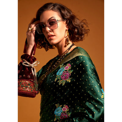 green-floral-woven-satin-saree-with-tassels-3