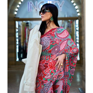 Gajri Pink Digital Printed Satin Saree