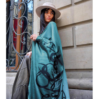 Dark Firozi Printed Satin Saree