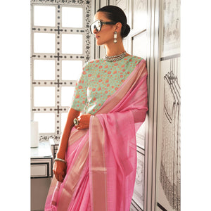 Gajri Pink Woven Zari Chiffon Saree