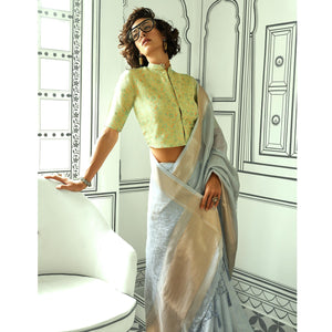 Grey Woven Zari Chiffon Saree