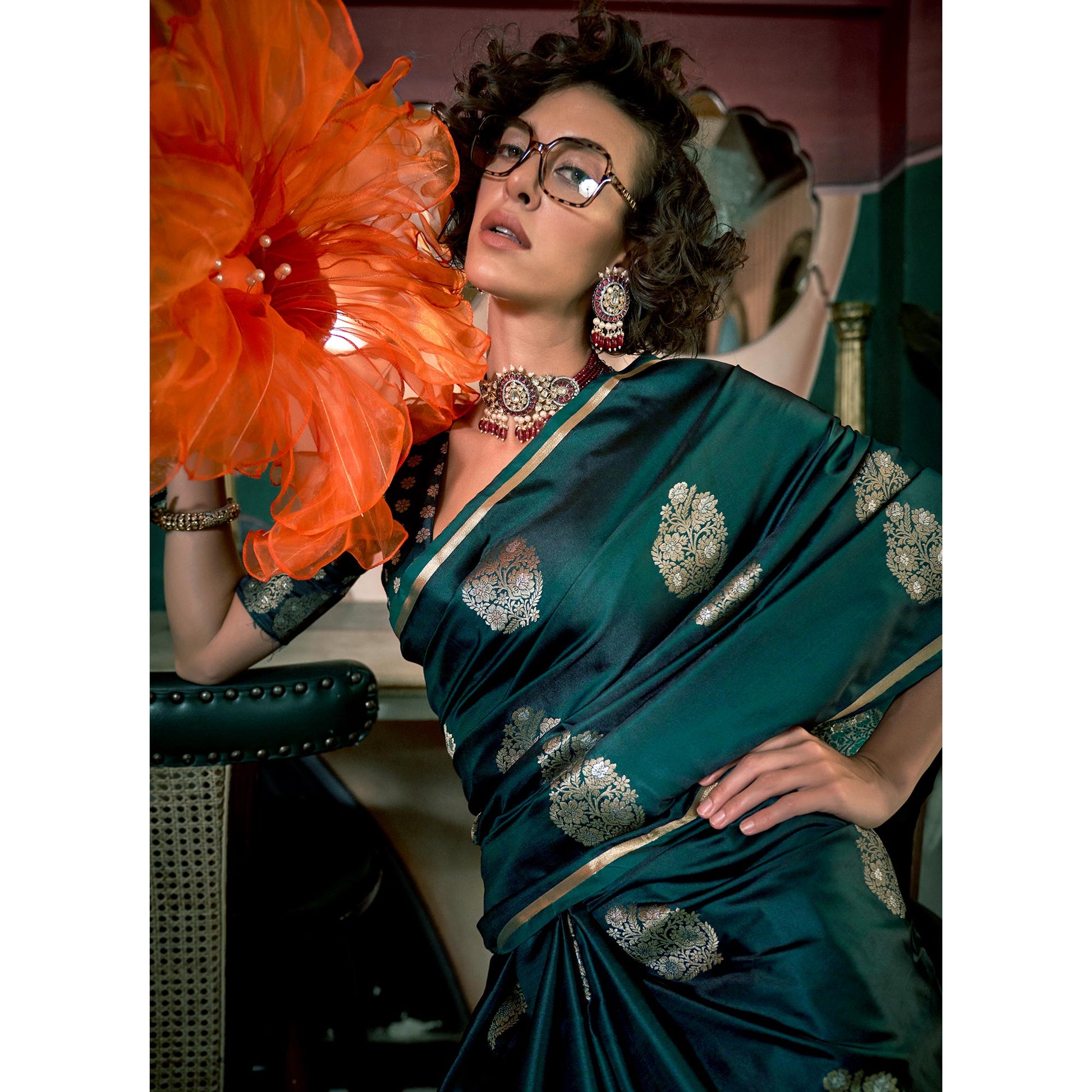 green-floral-design-zari-woven-satin-saree