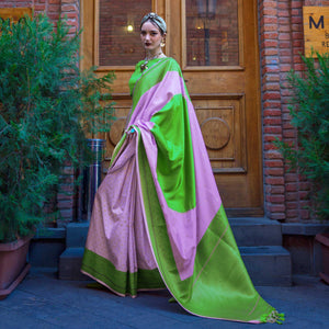 Lavender & Green Zari Butti Work Banarasi Silk Saree