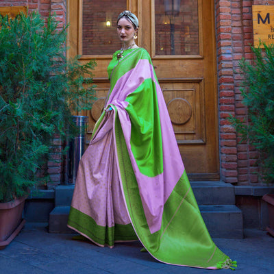 Lavender & Green Zari Butti Work Banarasi Silk Saree