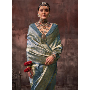 grey-floral-woven-art-silk-saree-with-tassels-1