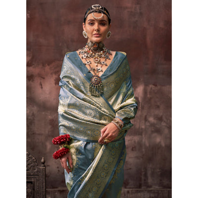 grey-floral-woven-art-silk-saree-with-tassels-1