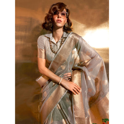 Grey Woven Tissue Paithani Saree