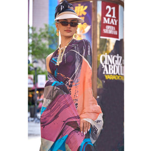 Multicolor Digital Printed Crepe Saree