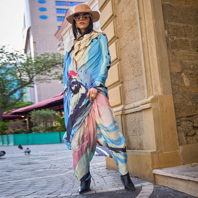 Multicolor Digital Printed Crepe Saree