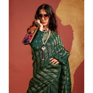 green-woven-viscose-saree-with-tassels