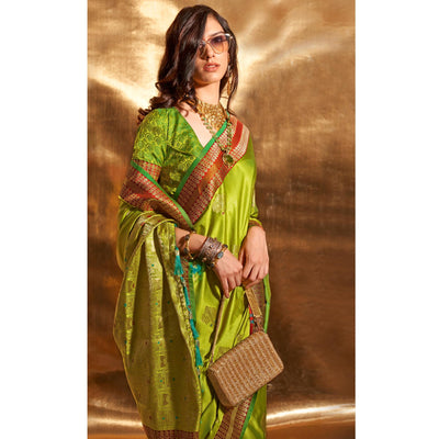green-woven-satin-saree-with-tassels-3