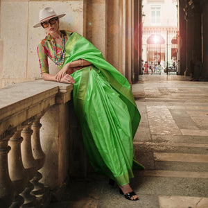 green-floral-woven-art-silk-saree-with-tassels-1