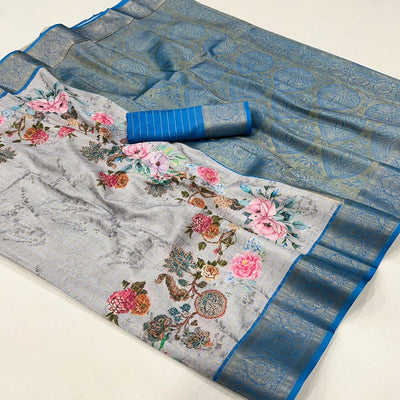 grey-blue-woven-floral-printed-georgette-saree
