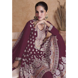 Maroon Sequins Embroidered Georgette Semi Stitched Sharara Suit