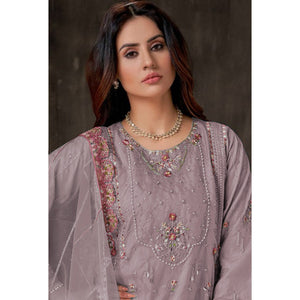 Mauve Floral Embroidered Georgette Pakistani Semi Stitched Dress Material
