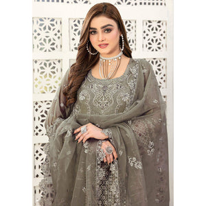 Mehendi Green Floral Embroidered Georgette Semi Stitched Pakistani Suit