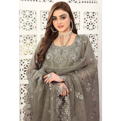 Mehendi Green Floral Embroidered Georgette Semi Stitched Pakistani Suit