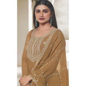Light Brown Floral Embroidered Organza Semi Stitched Salwar Suit