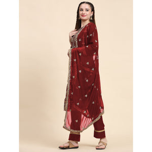 Maroon Sequins Embroidered Georgette Semi Stitched Pakistani Suit