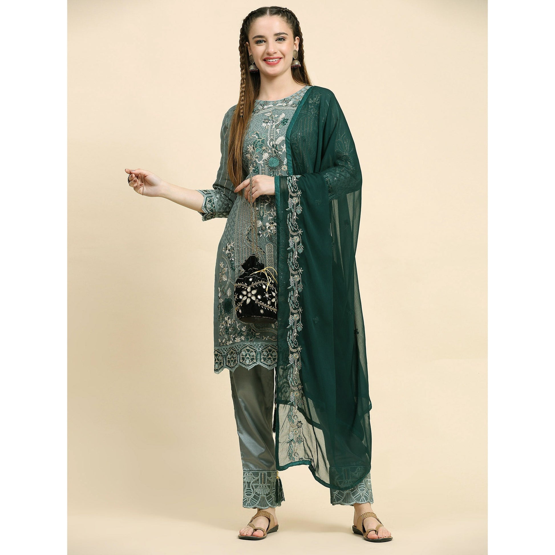 green-floral-embroidered-georgette-semi-stitched-pakistani-suit