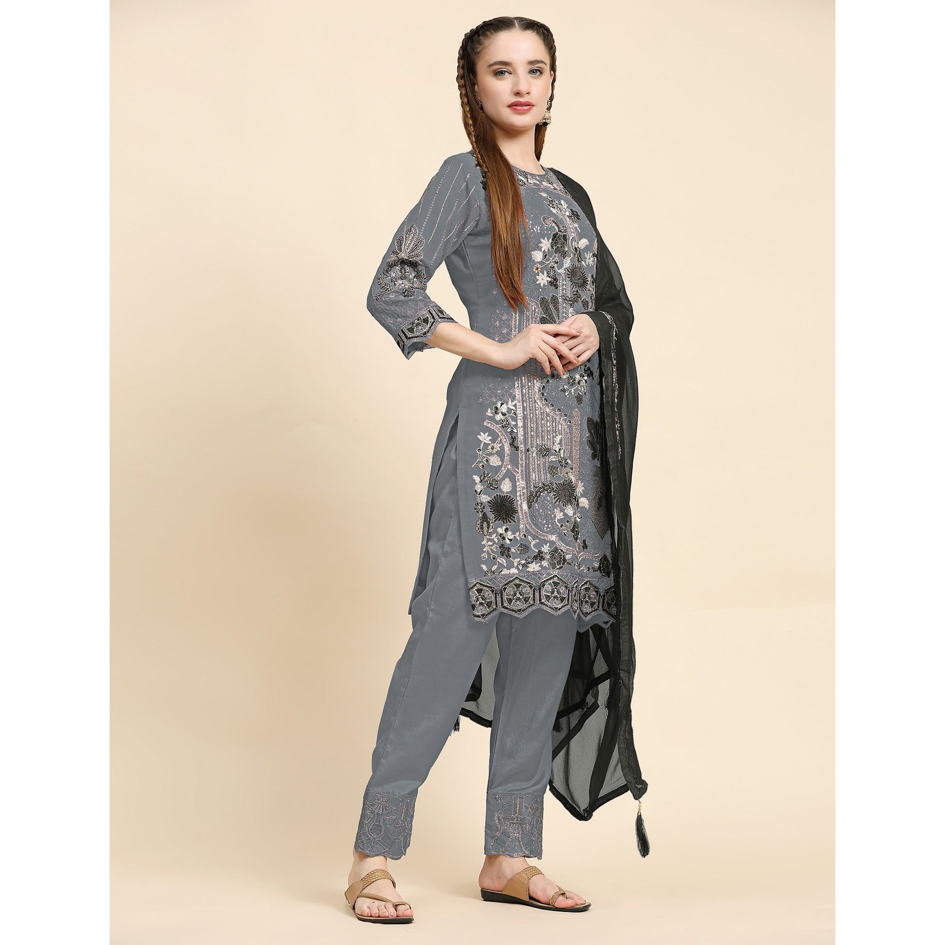 grey-floral-embroidered-georgette-semi-stitched-pakistani-suit