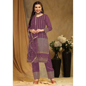 Mauve Sequins Embroidered Georgette Semi Stitched Salwar Suit