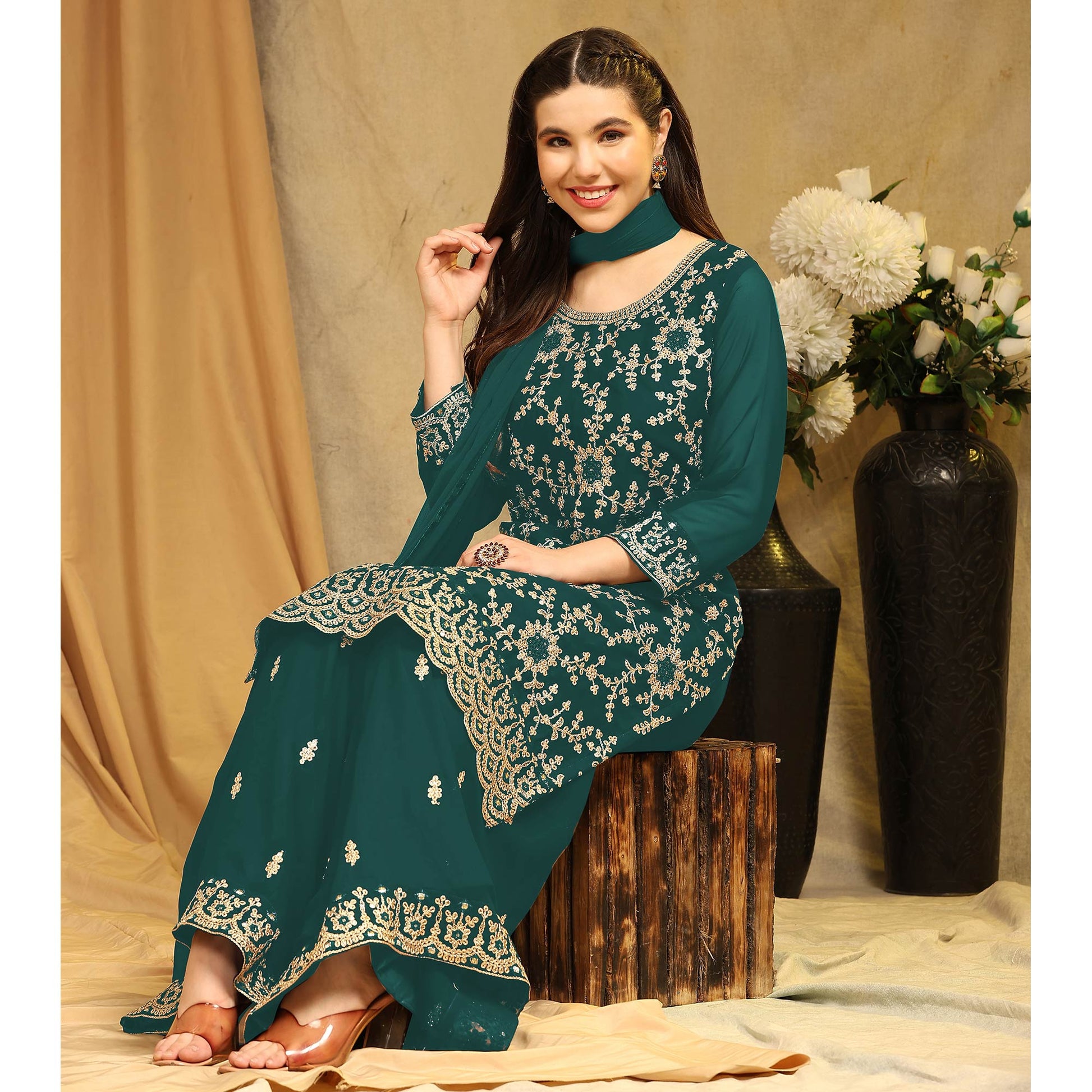 green-floral-embroidered-georgette-semi-stitched-suit-6