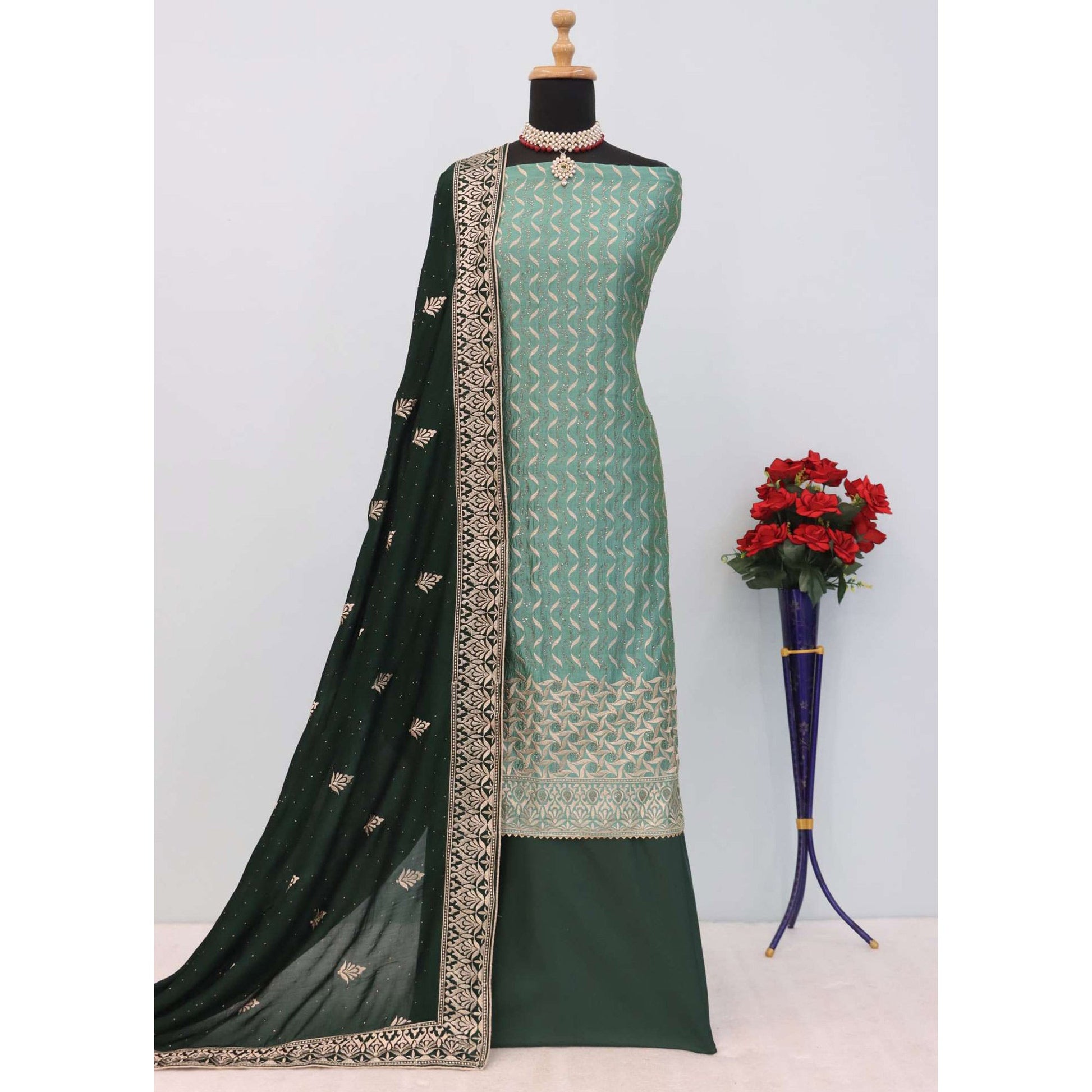 green-embroidery-with-swarovski-work-vichitra-silk-semi-stitched-suit