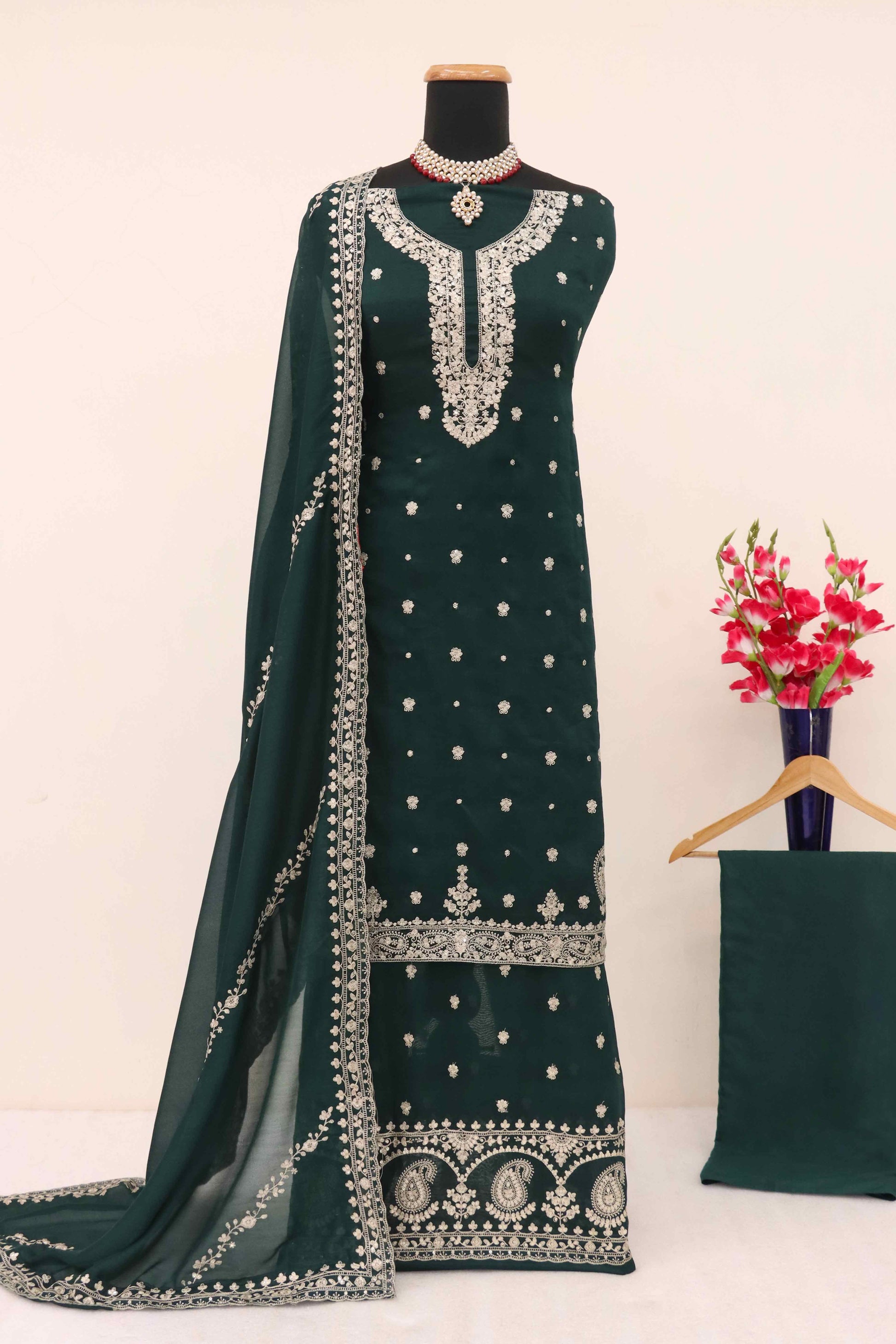 green-floral-sequins-embroidered-satin-silk-semi-stitched-suit