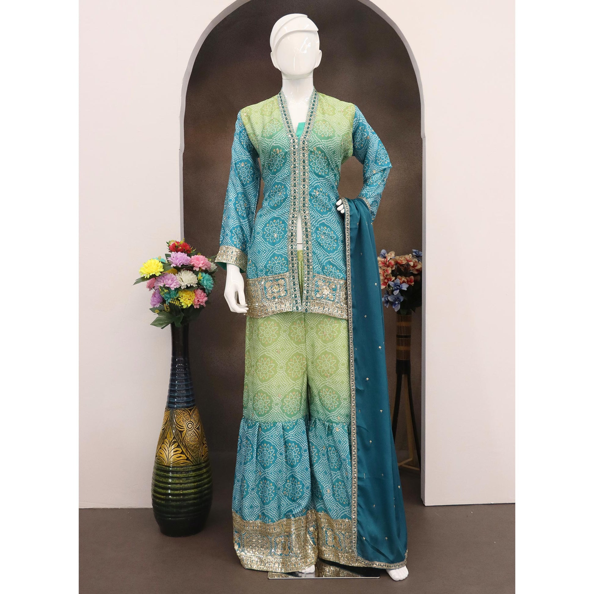 green-blue-bandhani-print-with-sequins-embroidered-chinon-palazzo-suit