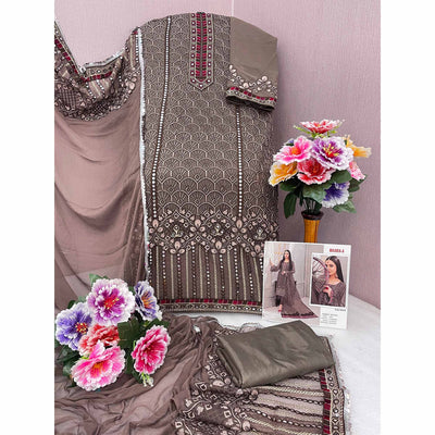 Brown Embroidered Georgette Semi Stitched Pakistani Suit